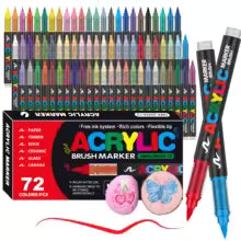 Acrylic Markers Brush Tip Paint Marker 12-72 Colors Acrylic Paint Pen for Rock Canvas Wood Ceramic Adult Coloring DIY Crafts