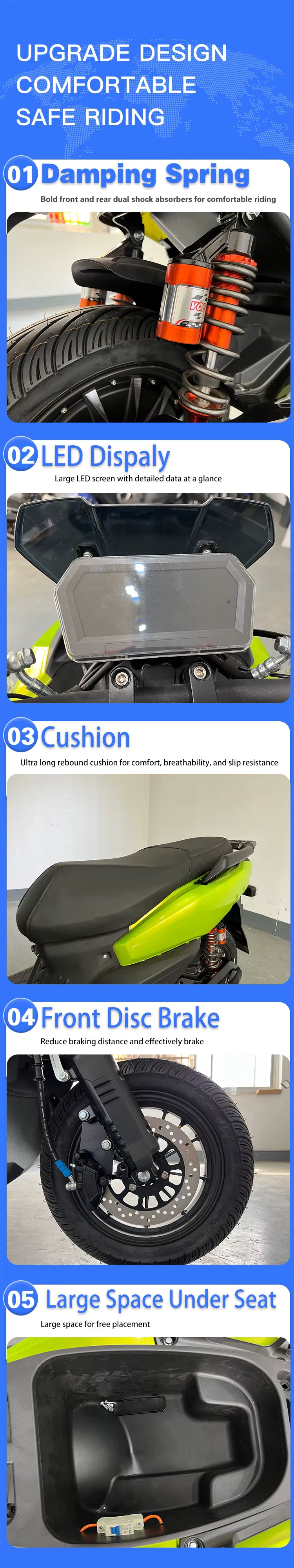 New Design Hot Sale Electric Motorcycle Powerful Motor 60 km/h 80 km/h Adult