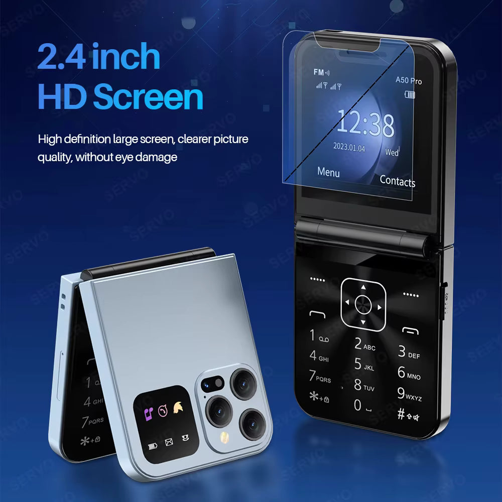 SERVO Classic Color Flip Mobile Phone Auto Call Record FM Radio Speed Dial Magic Voice GSM Dual SIM Unlocked Foldable Cellphones